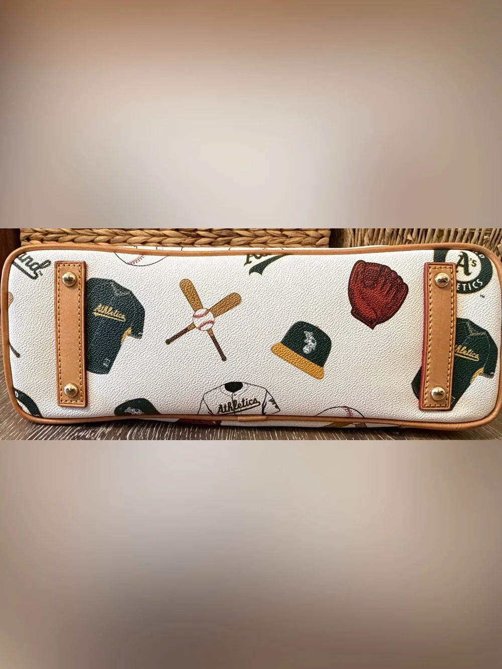 Dooney & Bourke White Oakland Athletics Print Hobo Bag Tan & Burgundy Trim Purse